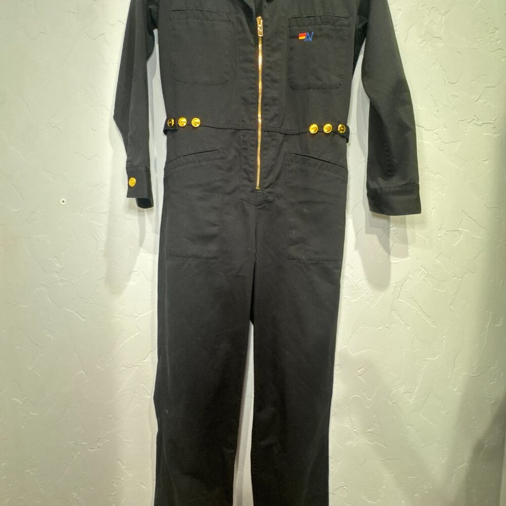 Aviation Black Utility Zip-Front Jumpsuit Gold Hardware XS - Picture 3 of 8